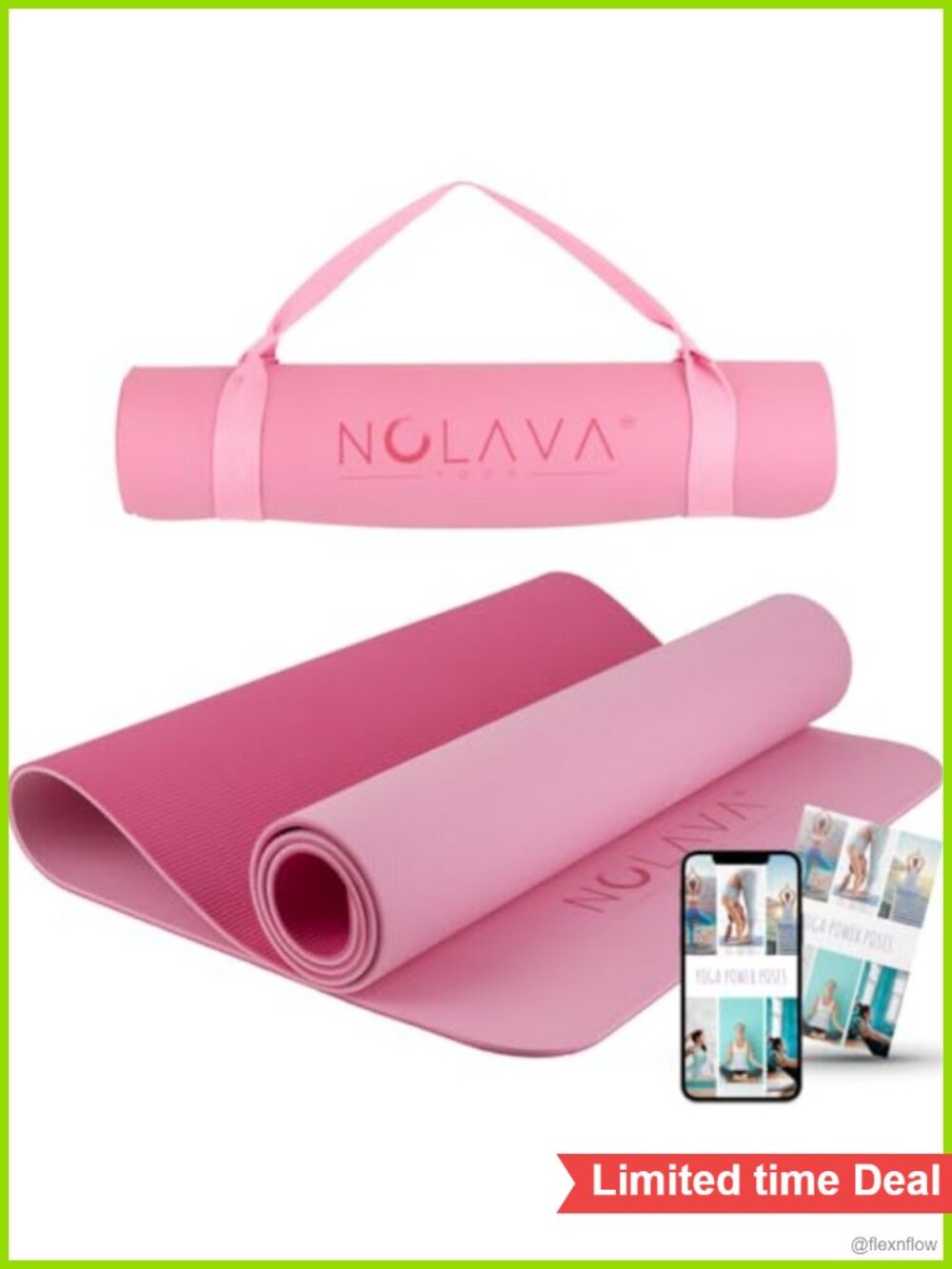 TPE Yoga Mat 72x24 Inch 1/4 Inch Thick Non-Slip with Carry Bag